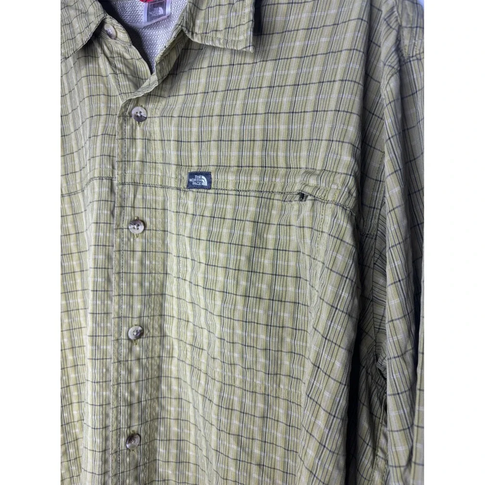 The North Face Mens Large AB5L Plaid Button Down Hiking Shirt Olive Green Long S